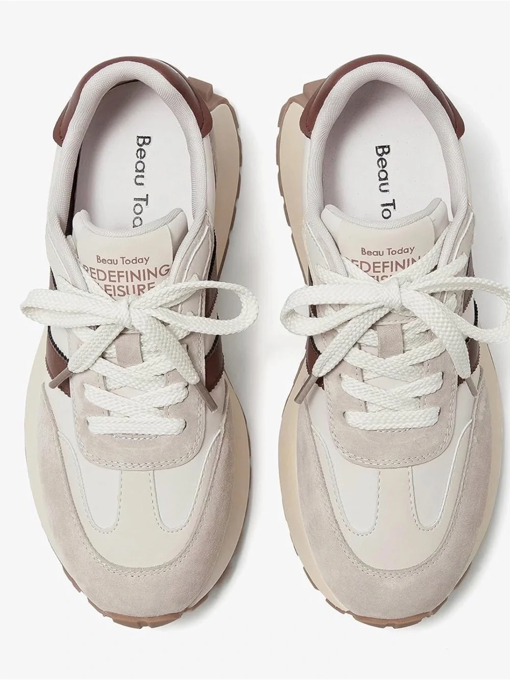 Retro-Style Women’s Athletic Sneakers in Cream & Brown